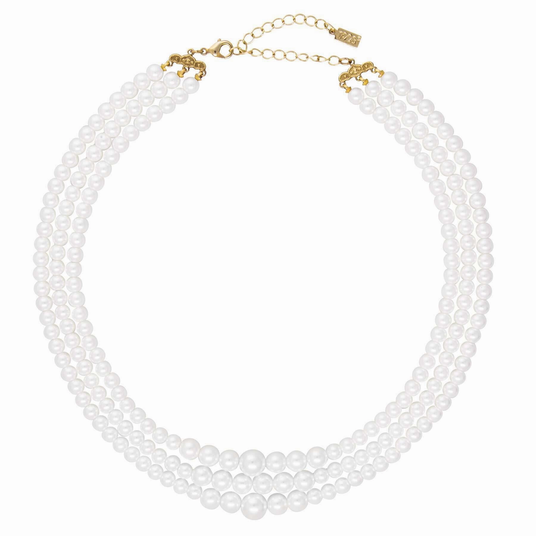 1928 Jewelry Classic 3 Strand Faux Pearl Necklace 16"   3" Extender