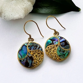Abalone Filigree Earrings - Brass, Indonesia