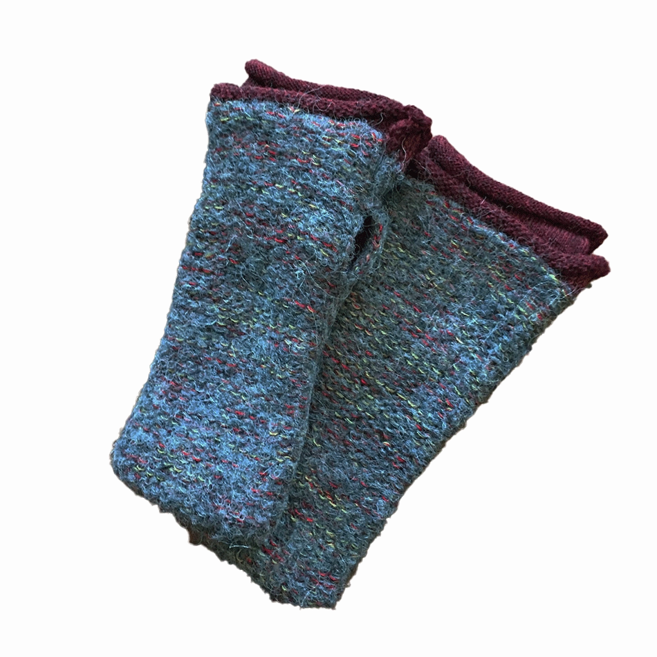 Alpaca Fingerless Gloves, Double Layer - Gray/Red, Peru