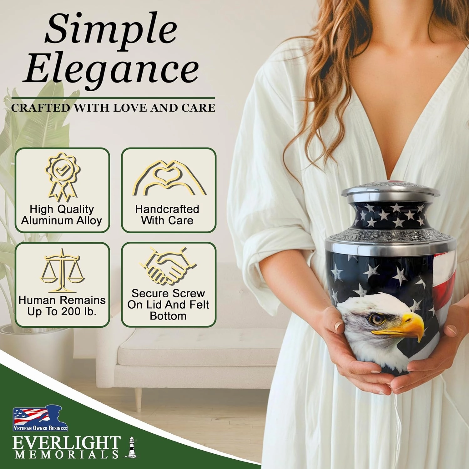 American Eagle Cremation Urn for Human Ashes – Patriotic Memorial Urn for a Man or Woman – Strength, Freedom, and a Life Well Remembered