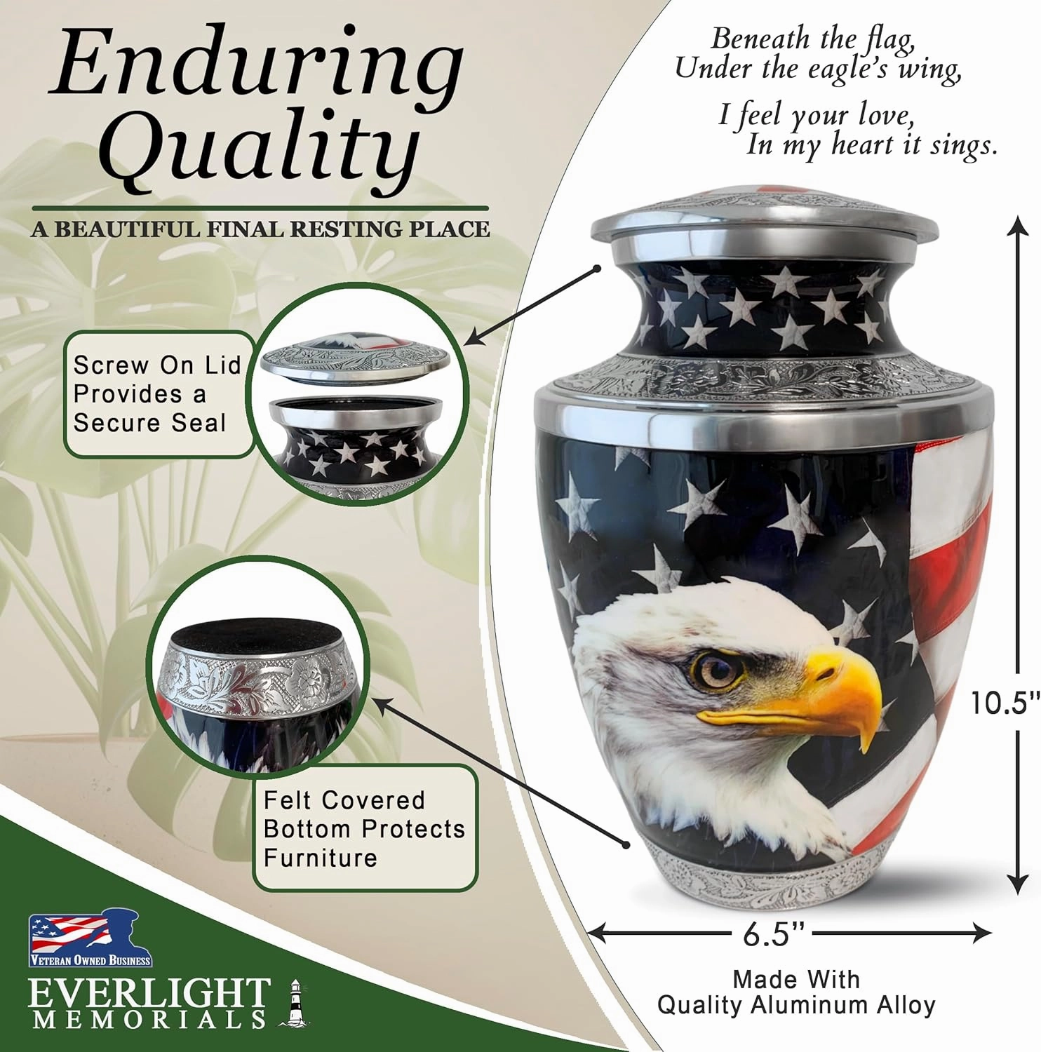 American Eagle Cremation Urn for Human Ashes – Patriotic Memorial Urn for a Man or Woman – Strength, Freedom, and a Life Well Remembered