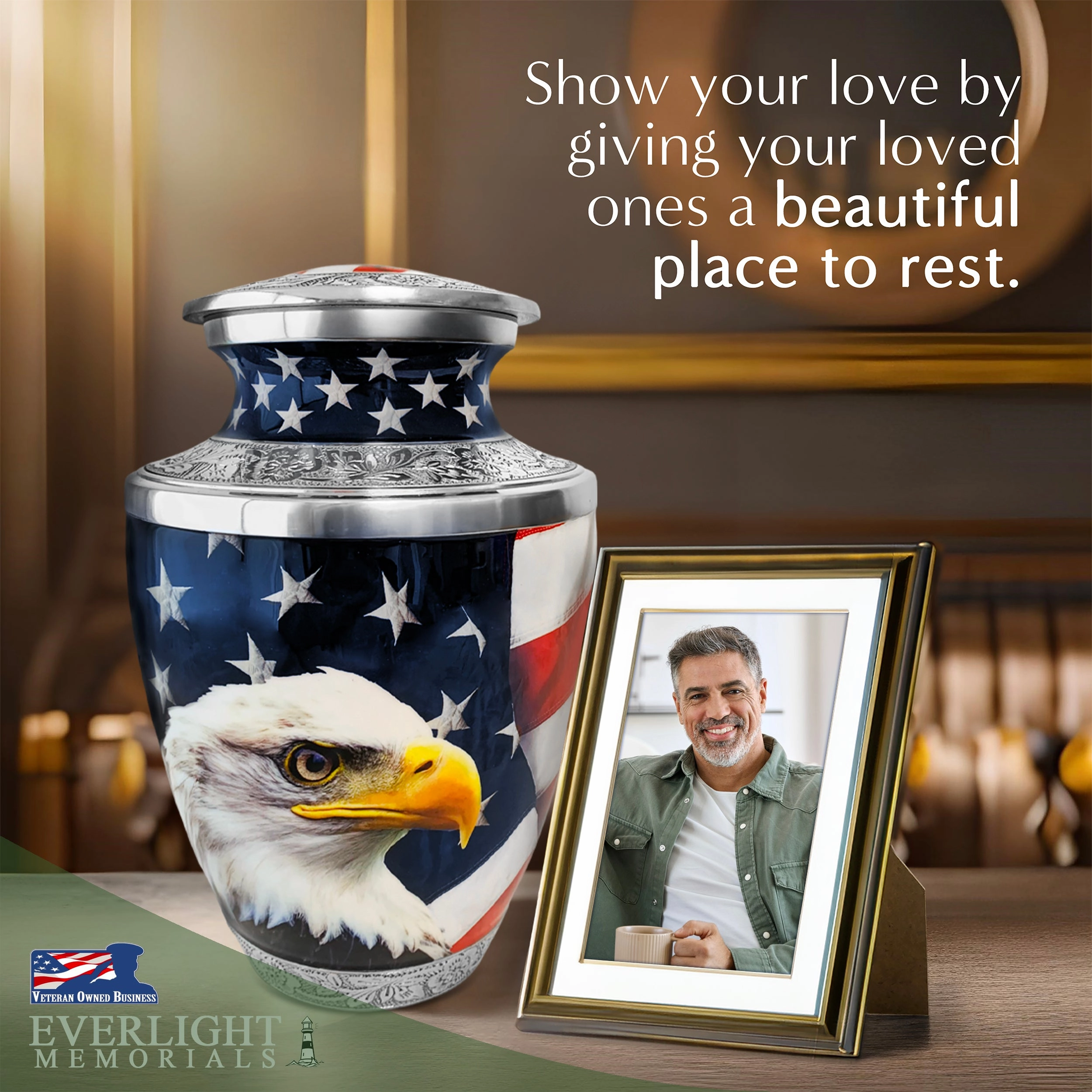 American Eagle Cremation Urn for Human Ashes – Patriotic Memorial Urn for a Man or Woman – Strength, Freedom, and a Life Well Remembered