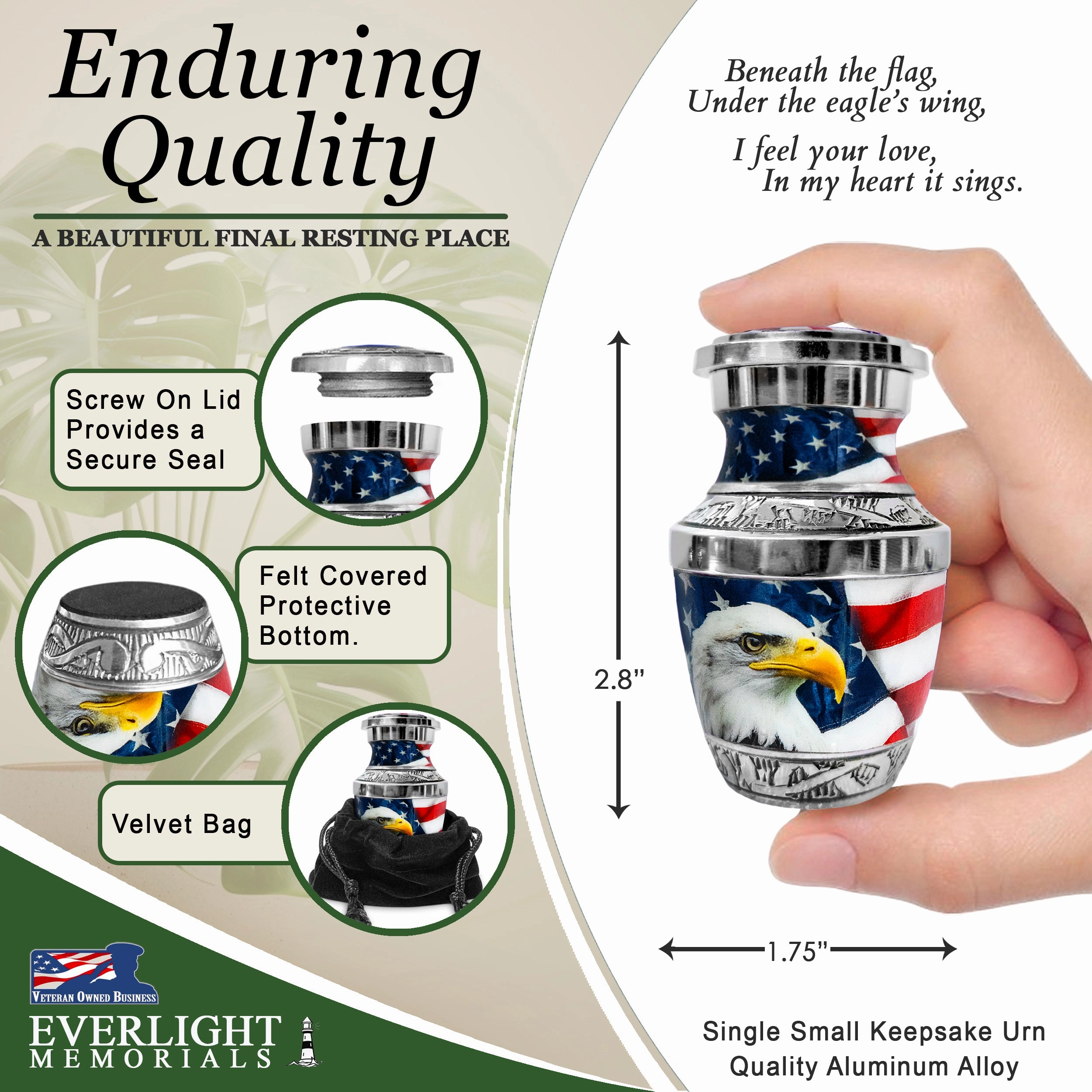 American Eagle Keepsake Urn for Human Ashes – Small Memorial Urn for a Man or Woman – A Tribute of Strength and Freedom