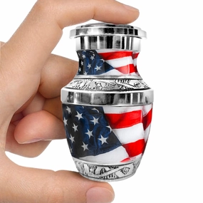 American Flag Keepsake Urn for Human Ashes – Small Memorial Urn for a Man or Woman – A Patriotic Tribute Held Close