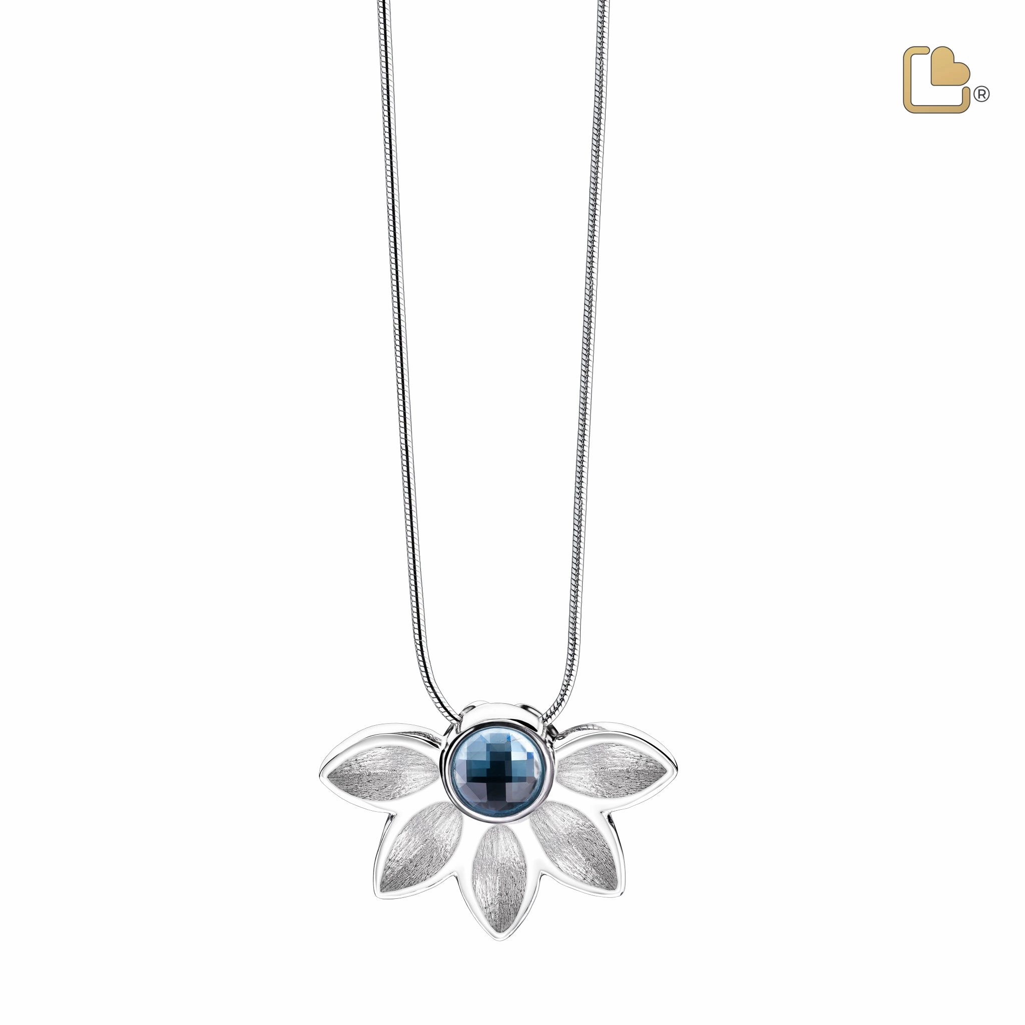 Azure with Blue Swarovski Crystal Two Tone Sterling Silver Cremation Pendant
