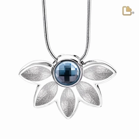 Azure with Blue Swarovski Crystal Two Tone Sterling Silver Cremation Pendant