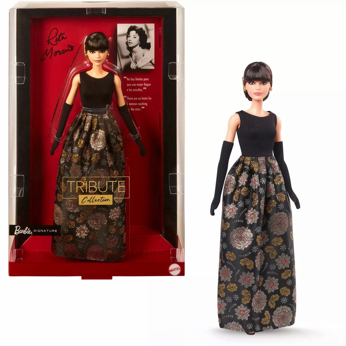 Barbie HRM43 11.5" Tribute Collection Rita Moreno Collectible Doll in Black & Gold Gown