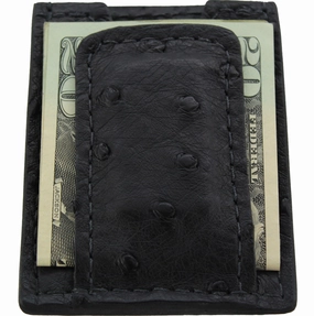 Black Ostrich Money Clip Wallet With Credit Card Slots