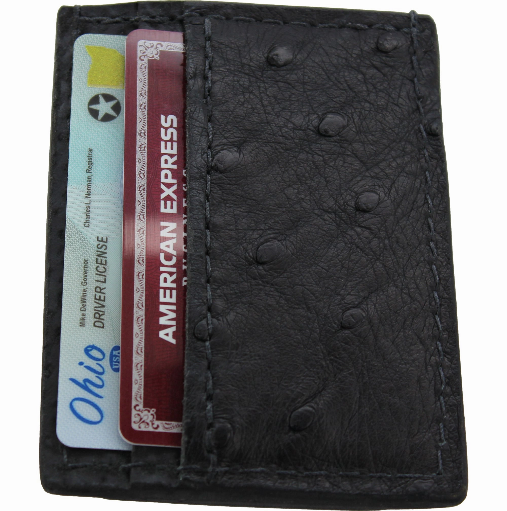 Black Ostrich Money Clip Wallet With Credit Card Slots