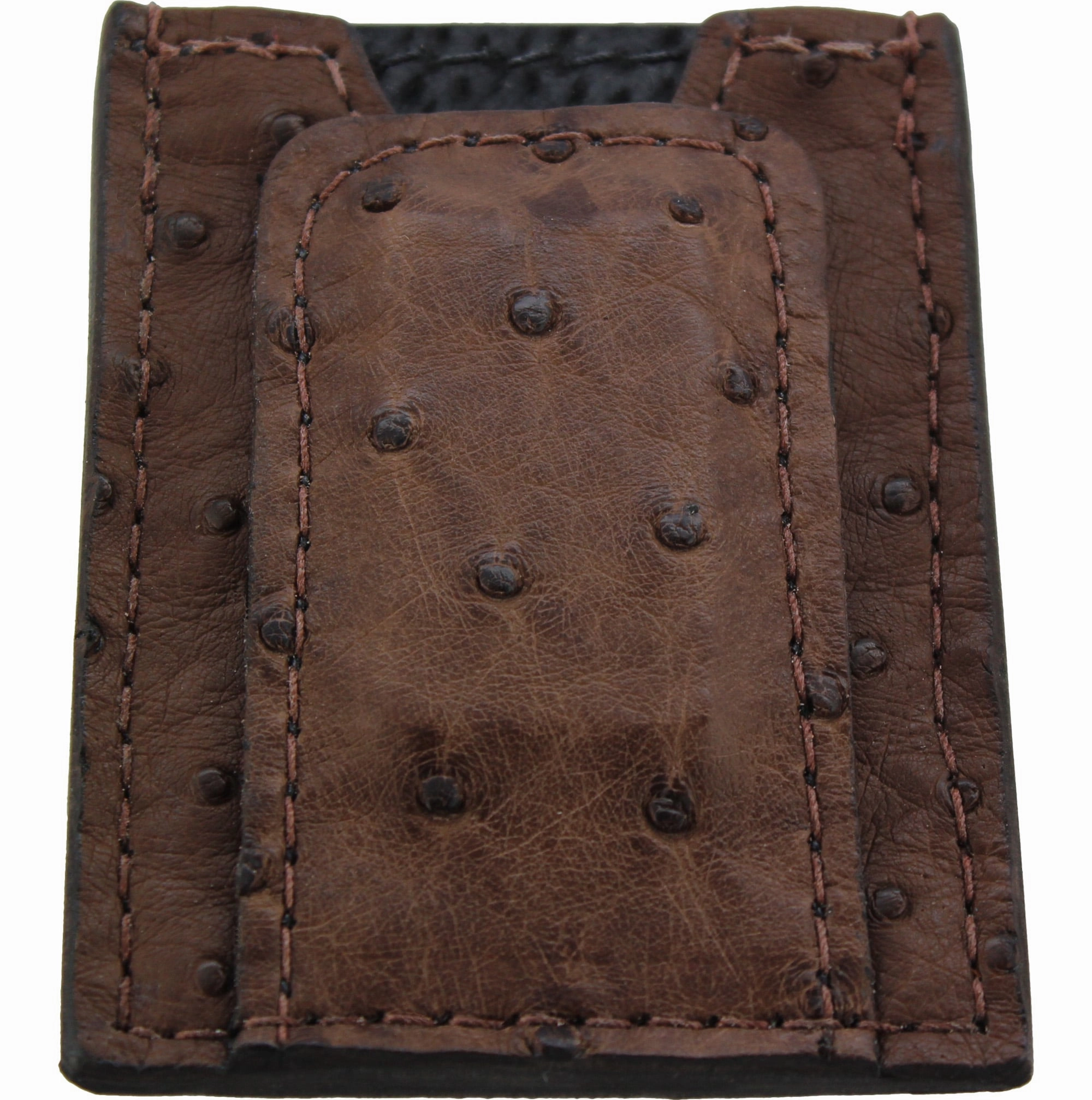Brown Ostrich Money Clip Wallet With Credit Card Slots