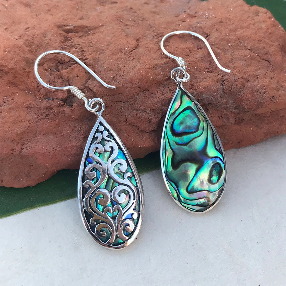 Burung Earrings with Abalone - Sterling Silver, Indonesia