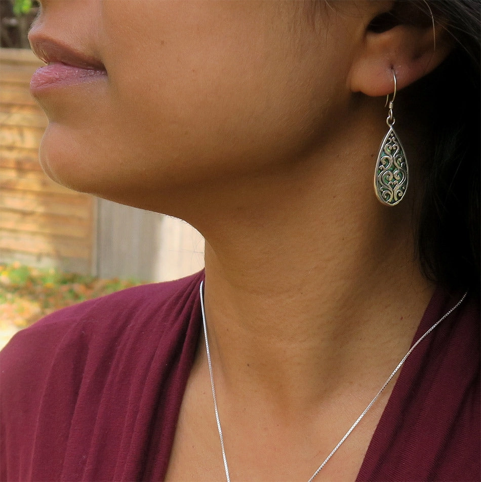 Burung Earrings with Abalone - Sterling Silver, Indonesia