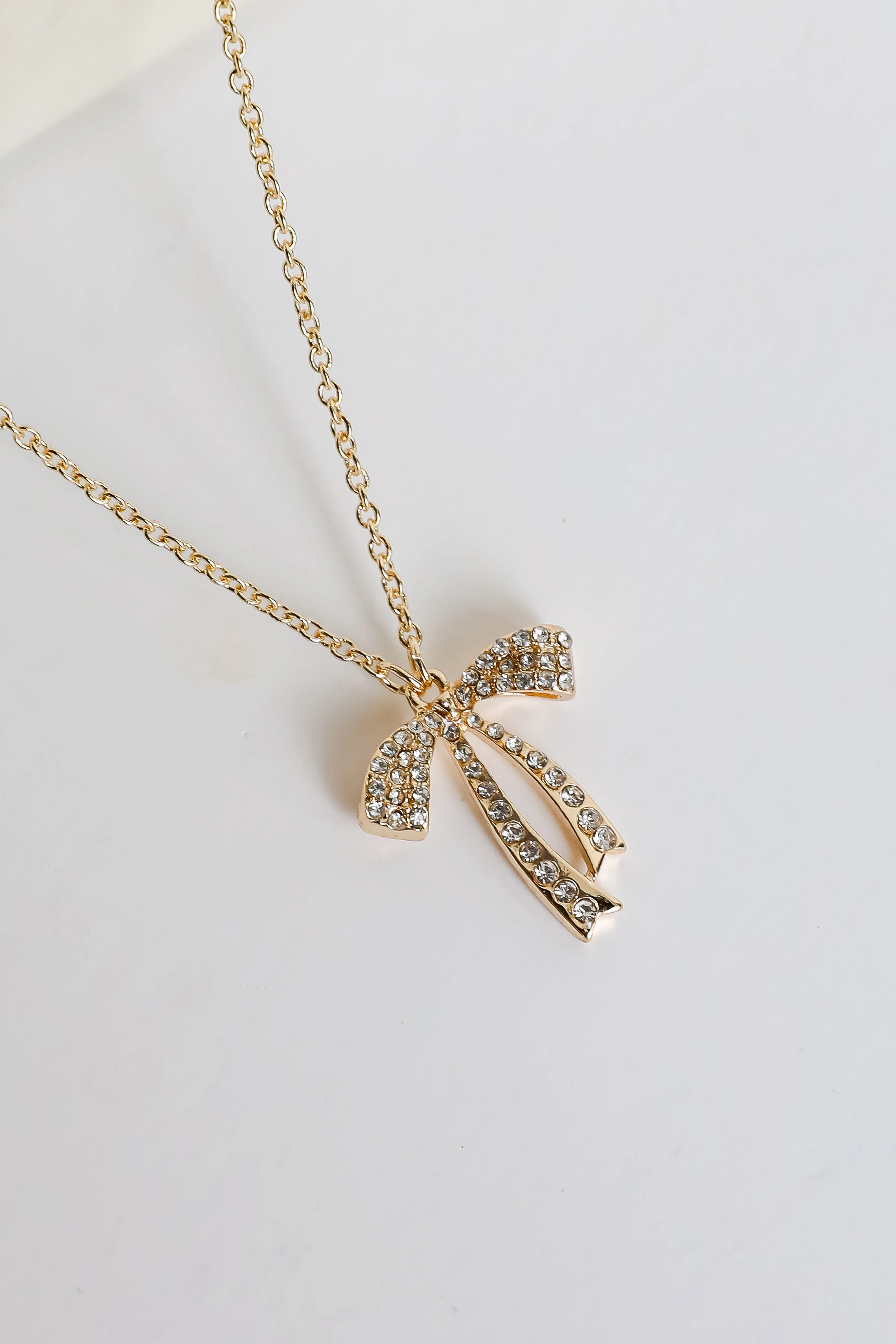Camila Gold Rhinestone Bow Charm Necklace