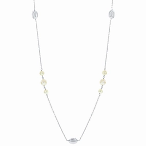 Classic Women's Necklace - Sterling Silver Round FWP with Shiny Oval Beads | M-5448
