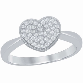 Classic Women's Silver Micro Pave CZ Heart Ring - W-9621