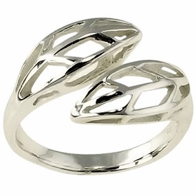 Classic Women's Silver Shiny Leaves Design Ring - W-9015