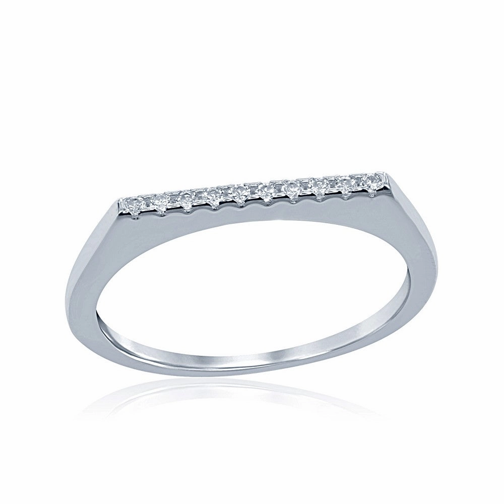 Classic Women's Silver Shiny Thin White CZ Ring - W-1478