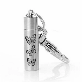 CLEARANCE - J-300 - Butterflies Cylinder - Silver-tone - Keychain