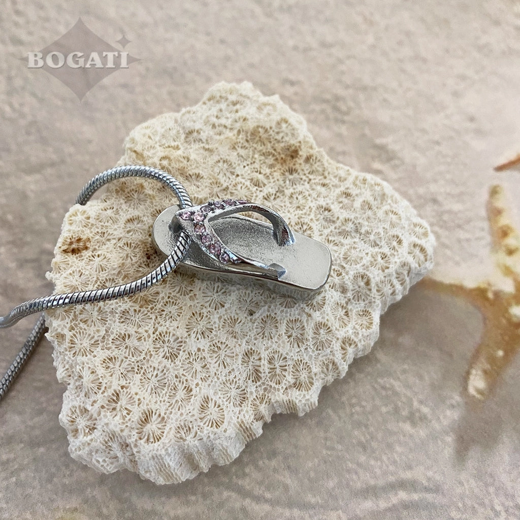 CLEARANCE J-164- Flip Flop with Rhinestones - Pendant with Chain