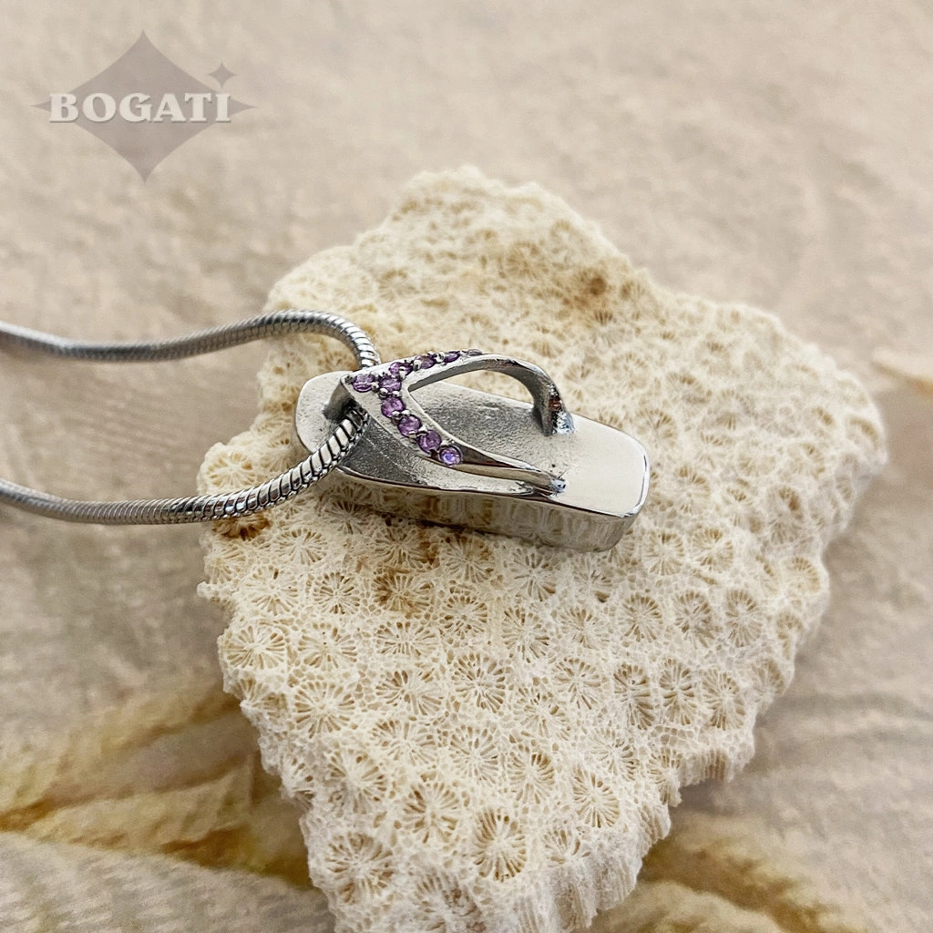 CLEARANCE J-164- Flip Flop with Rhinestones - Pendant with Chain