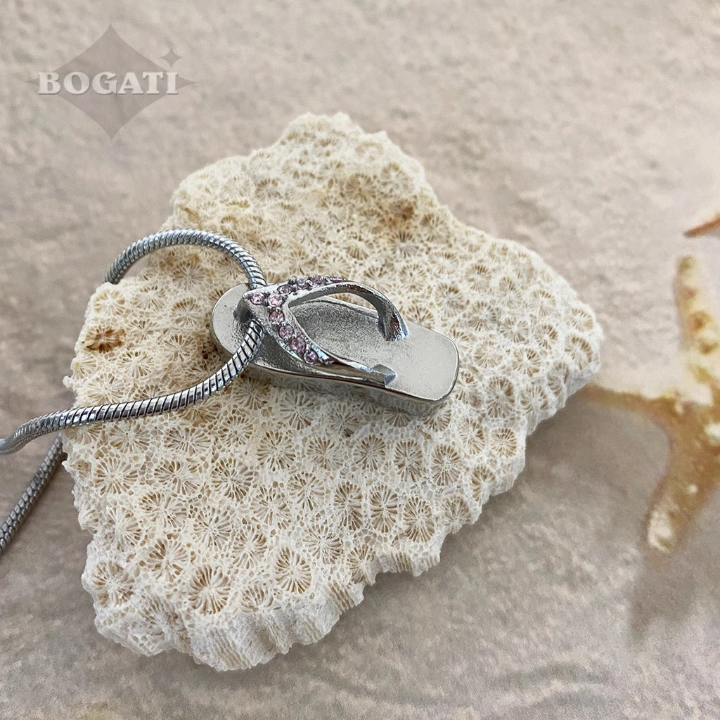 CLEARANCE J-164- Flip Flop with Rhinestones - Pendant with Chain