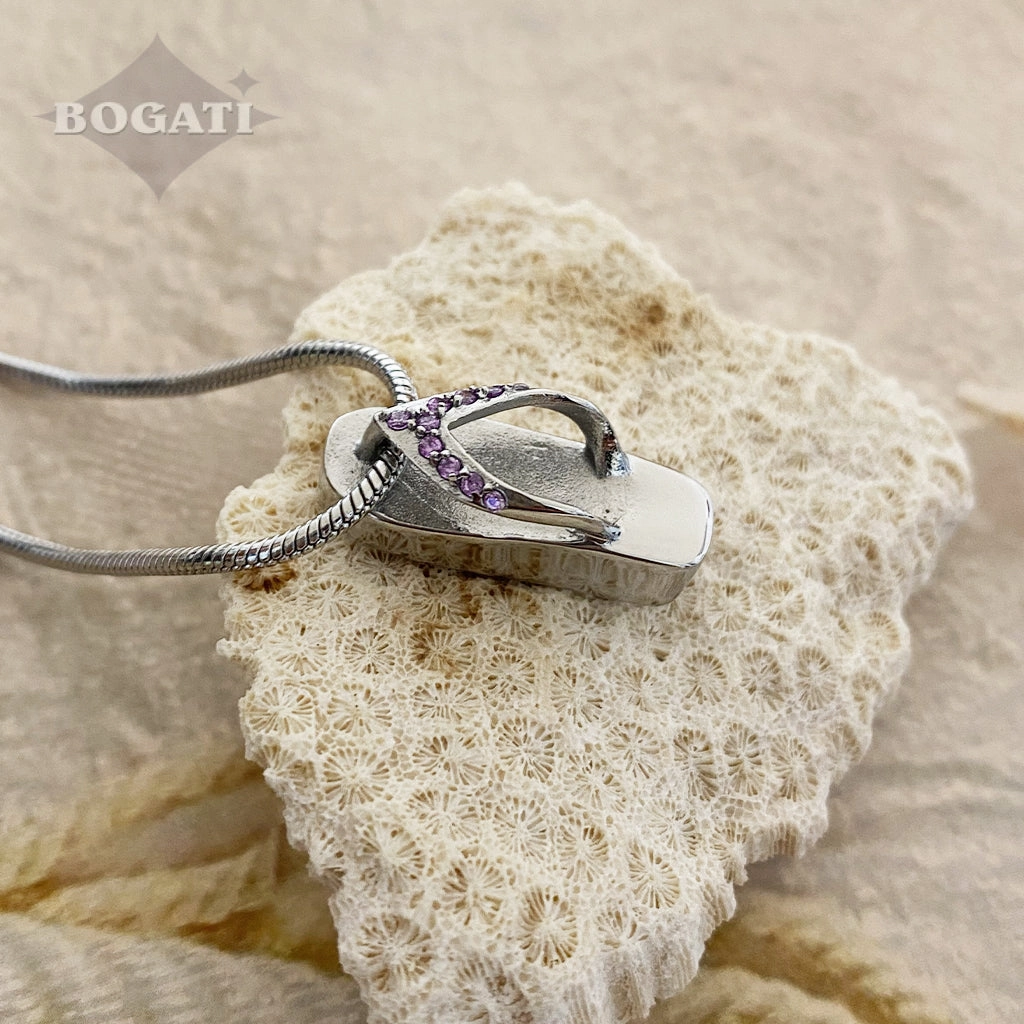 CLEARANCE J-164- Flip Flop with Rhinestones - Pendant with Chain