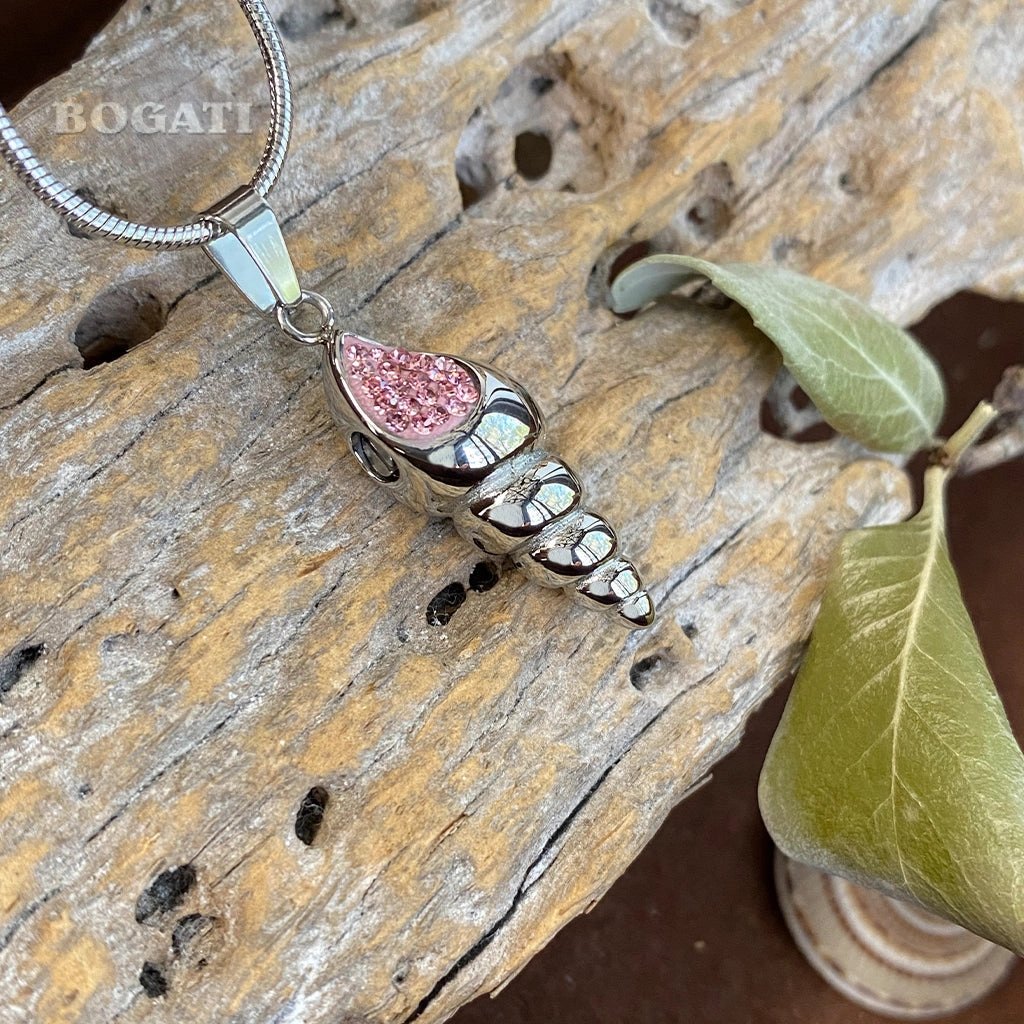CLEARANCE J-166- Conch Shell with Rhinestones - Pendant with Chain