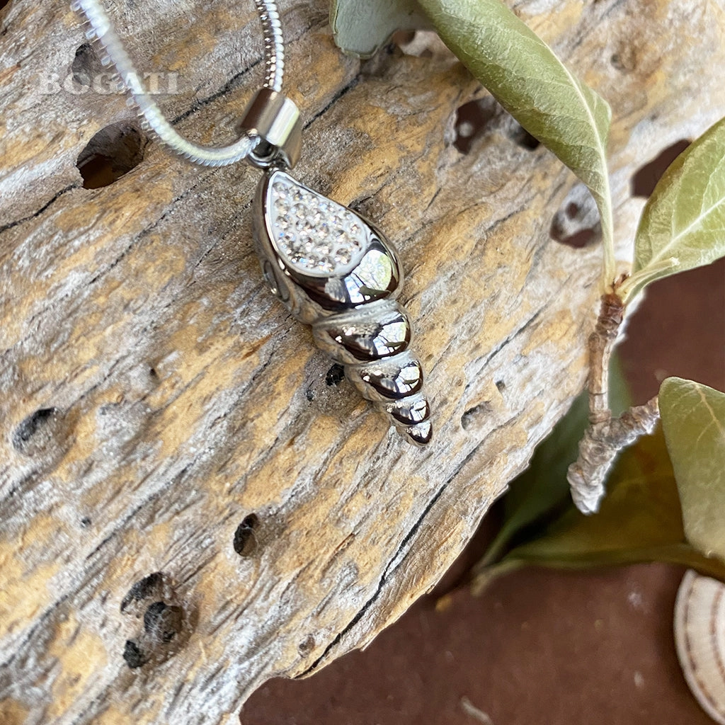 CLEARANCE J-166- Conch Shell with Rhinestones - Pendant with Chain