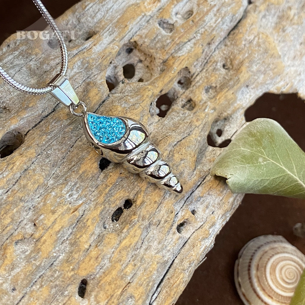 CLEARANCE J-166- Conch Shell with Rhinestones - Pendant with Chain