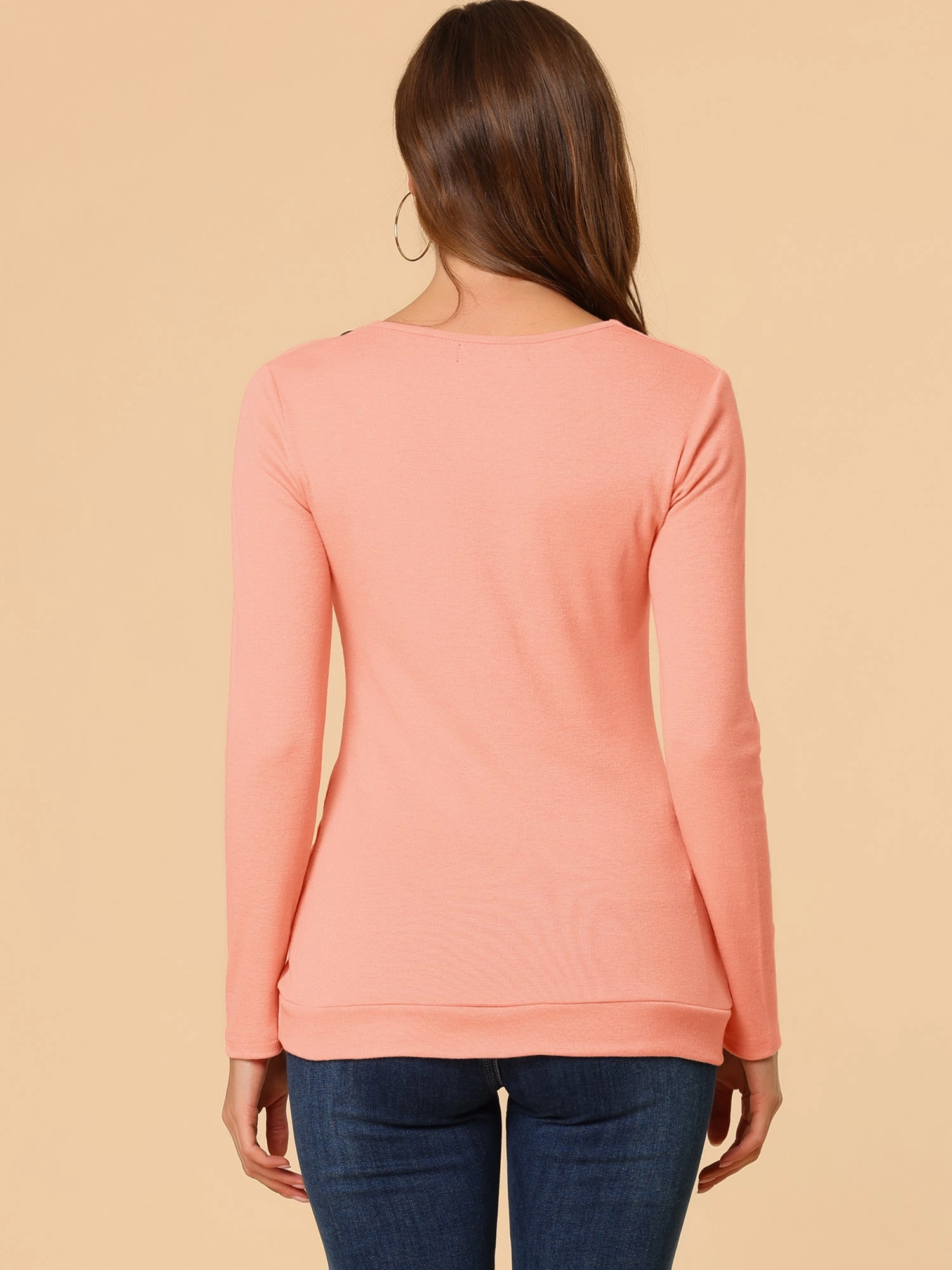 Cowl Neck Long Sleeve Button Decor Ruched Tunic
