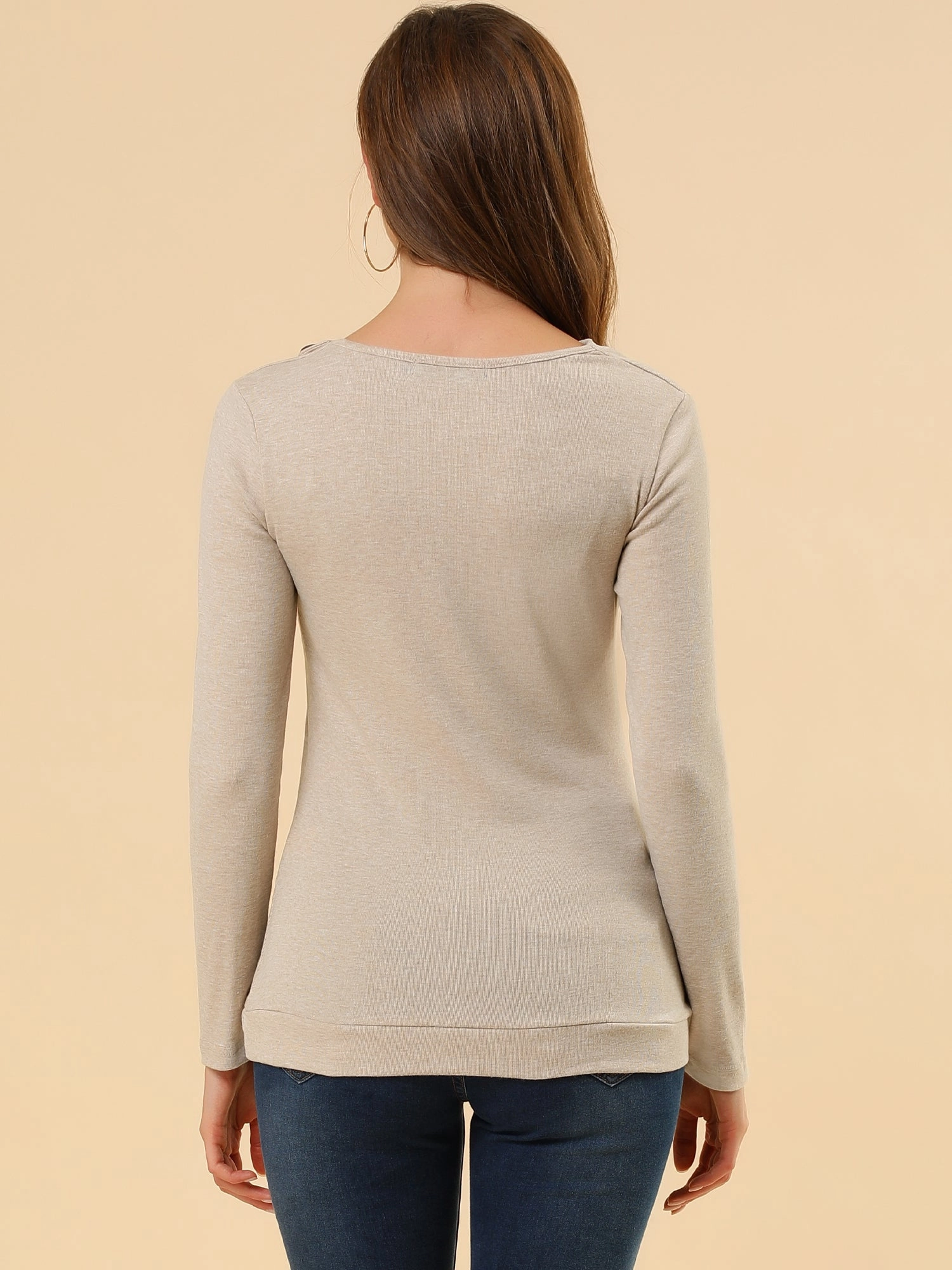 Cowl Neck Long Sleeve Button Decor Ruched Tunic