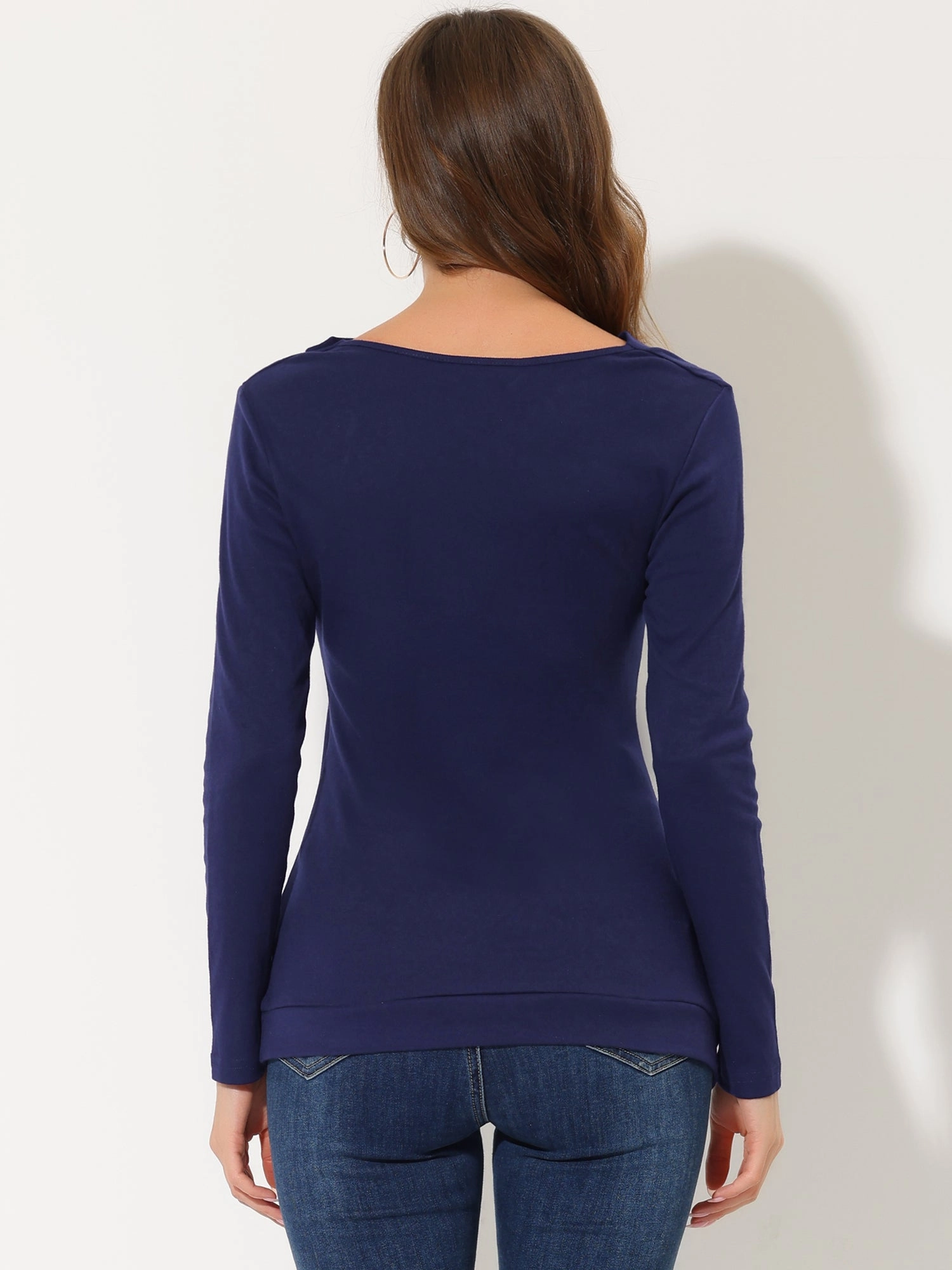 Cowl Neck Long Sleeve Button Decor Ruched Tunic