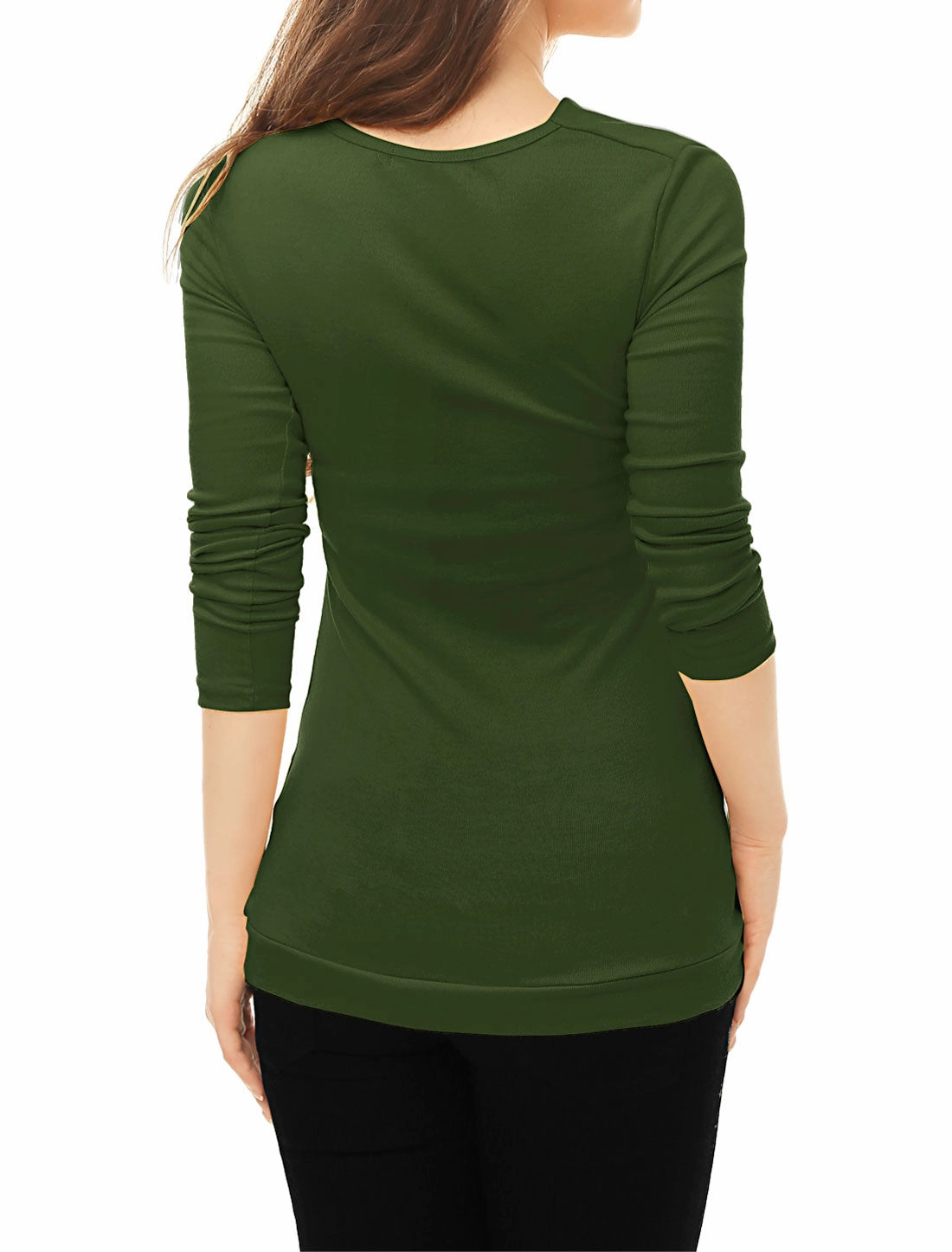 Cowl Neck Long Sleeve Button Decor Ruched Tunic