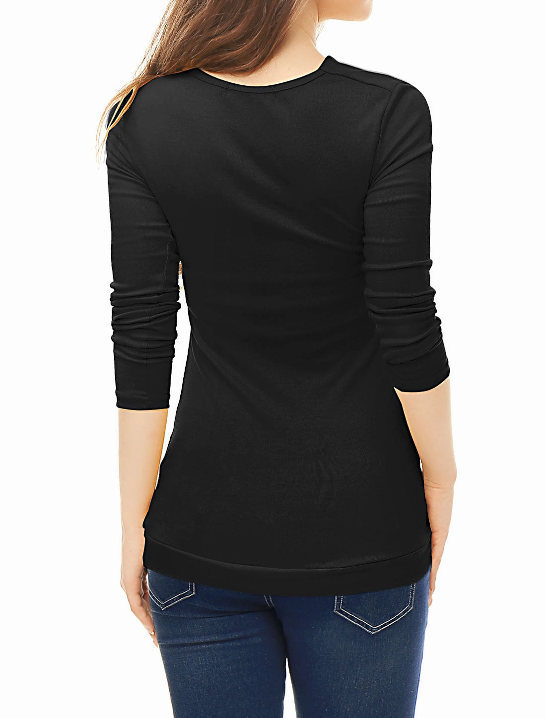 Cowl Neck Long Sleeve Button Decor Ruched Tunic