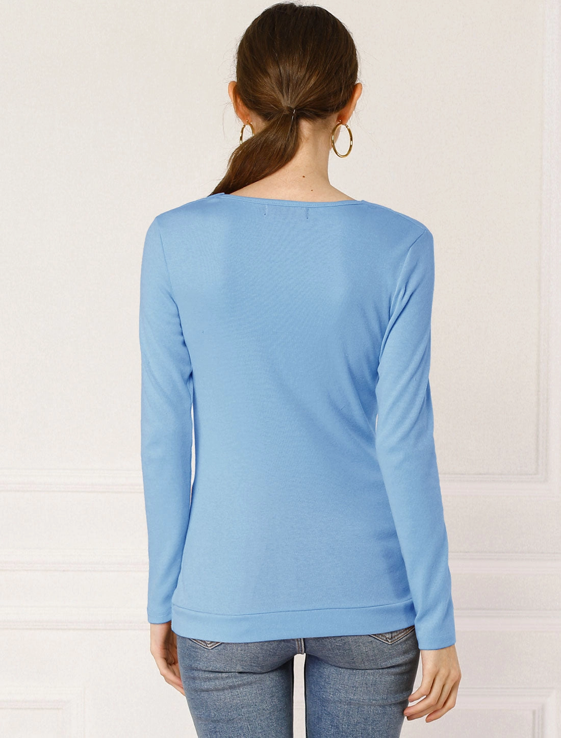 Cowl Neck Long Sleeve Button Decor Ruched Tunic