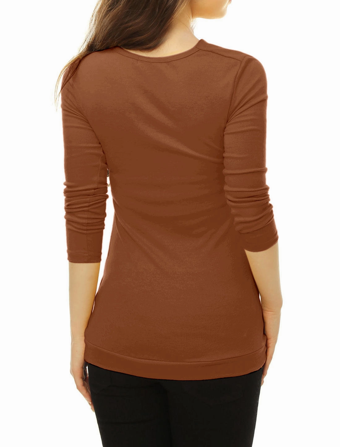 Cowl Neck Long Sleeve Button Decor Ruched Tunic