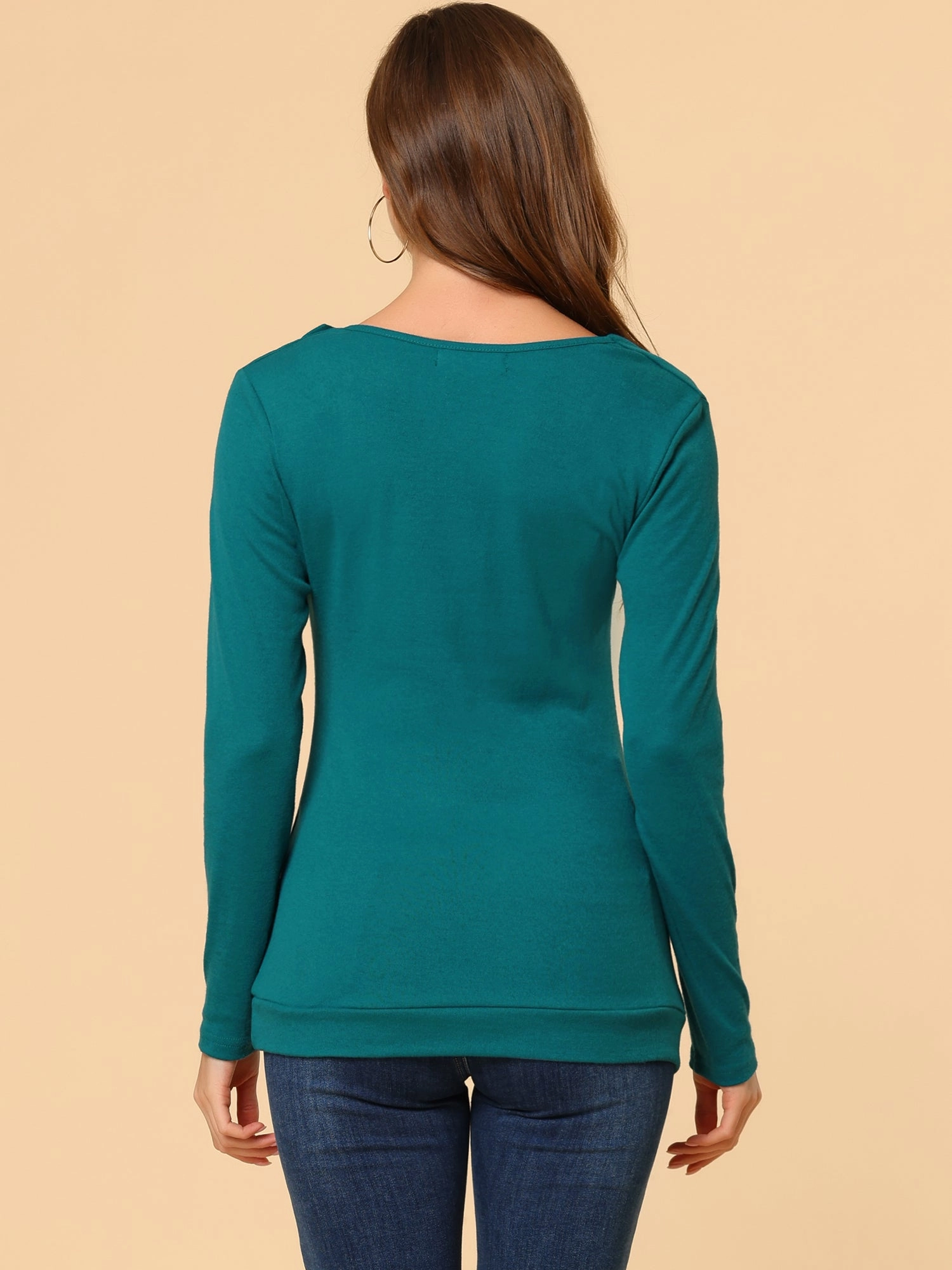 Cowl Neck Long Sleeve Button Decor Ruched Tunic