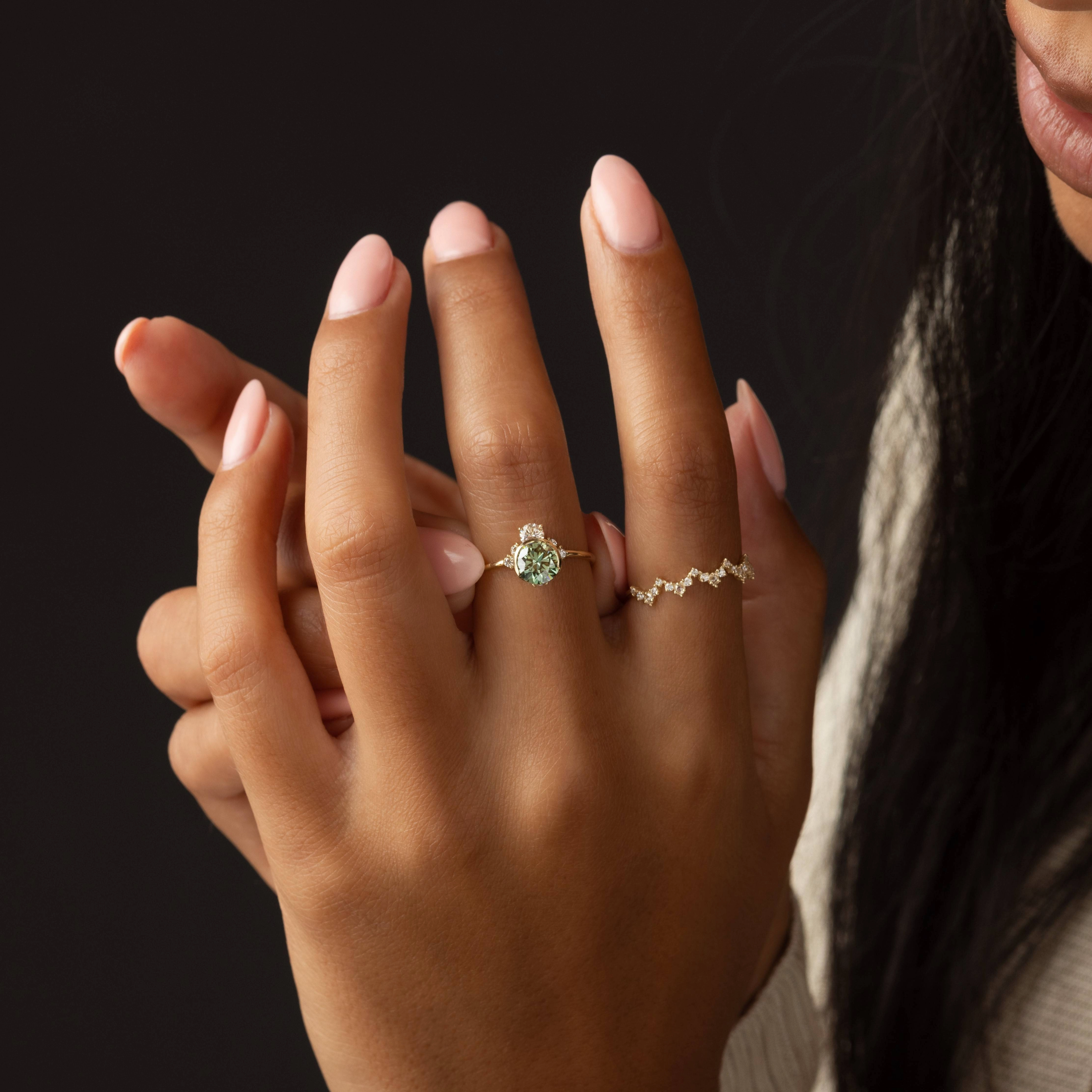 Daybreak Ring, 1.03ct. Lab-Grown Green Diamond
