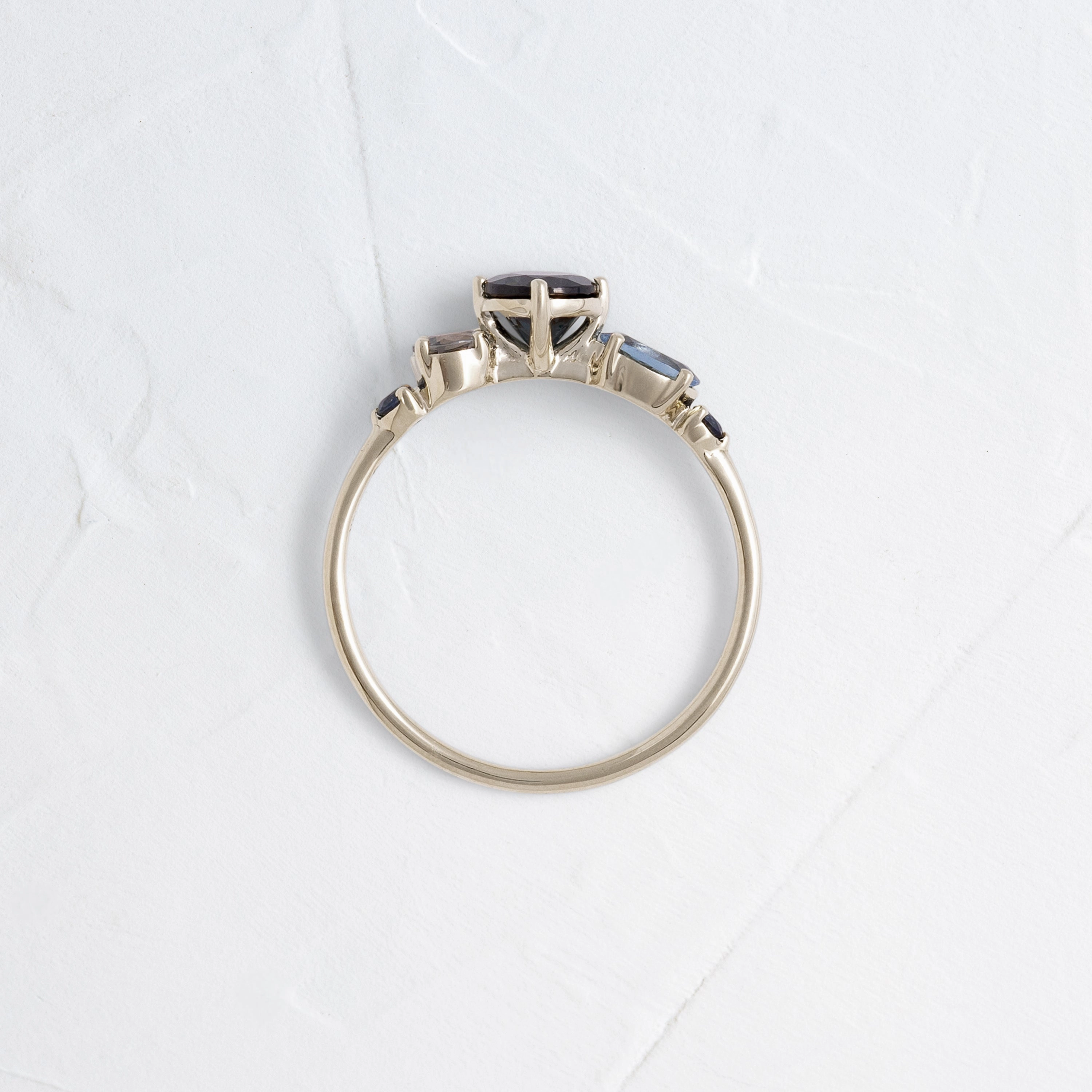 Deep Sea Linear Cluster Ring with Blue Spinel
