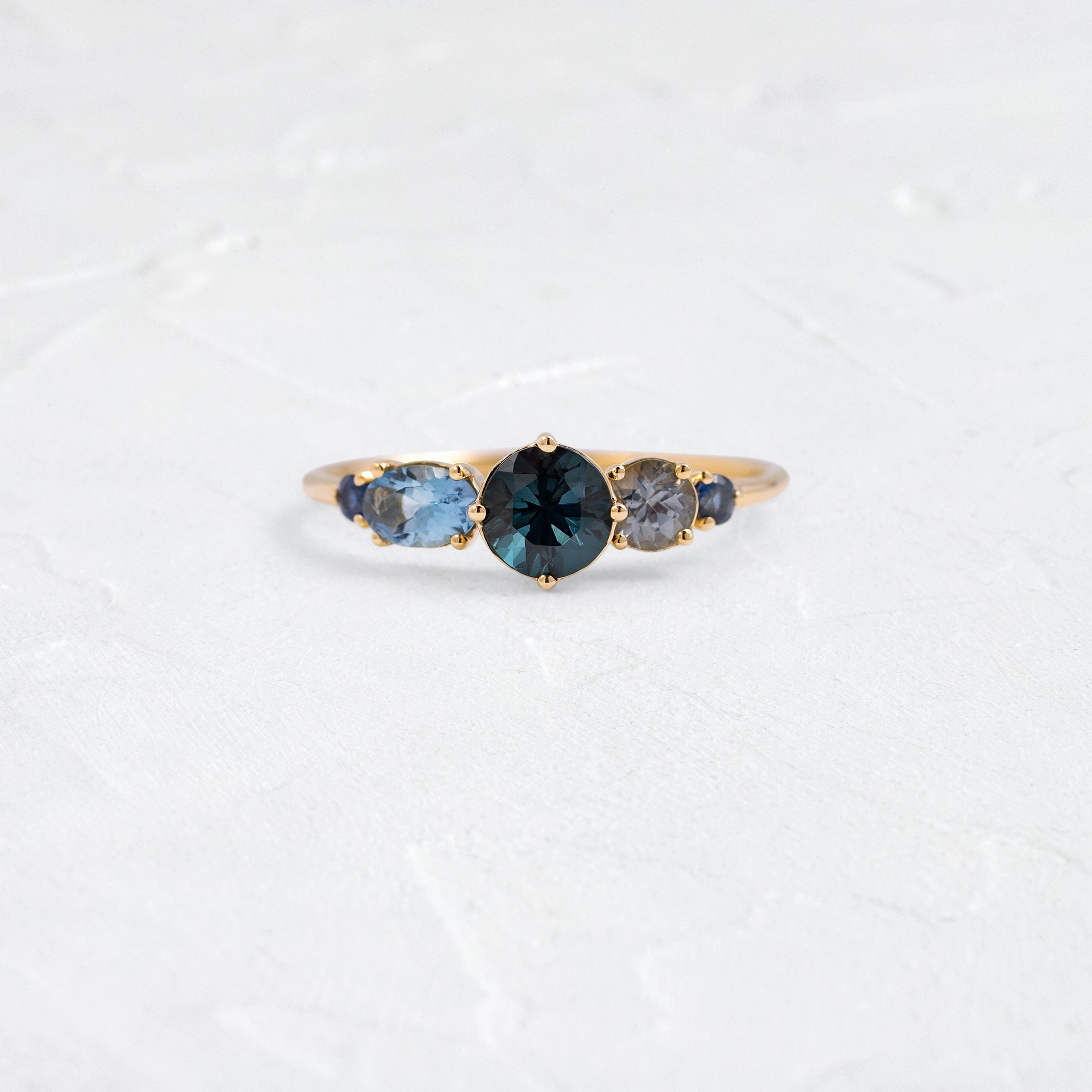Deep Sea Linear Cluster Ring with Blue Spinel