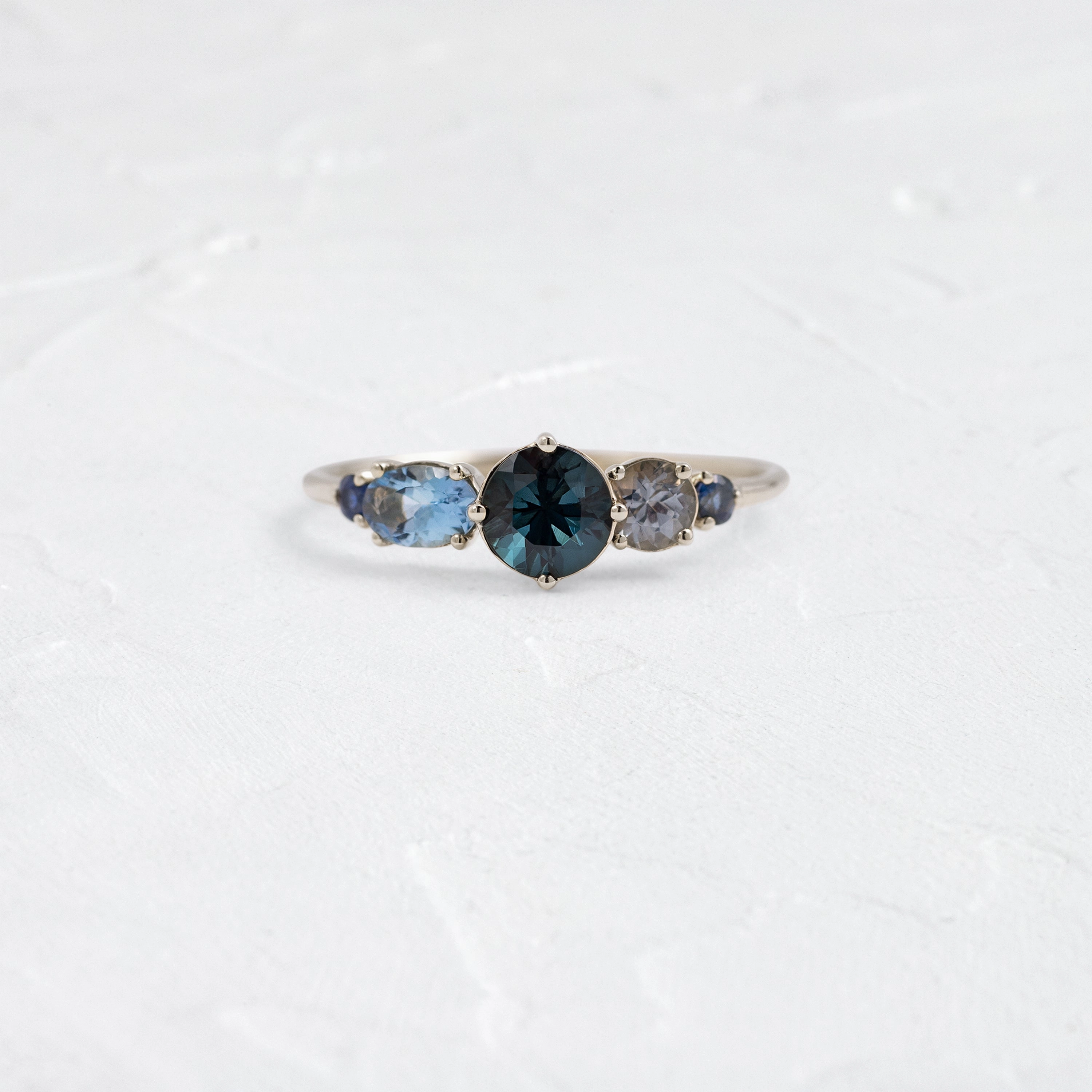 Deep Sea Linear Cluster Ring with Blue Spinel