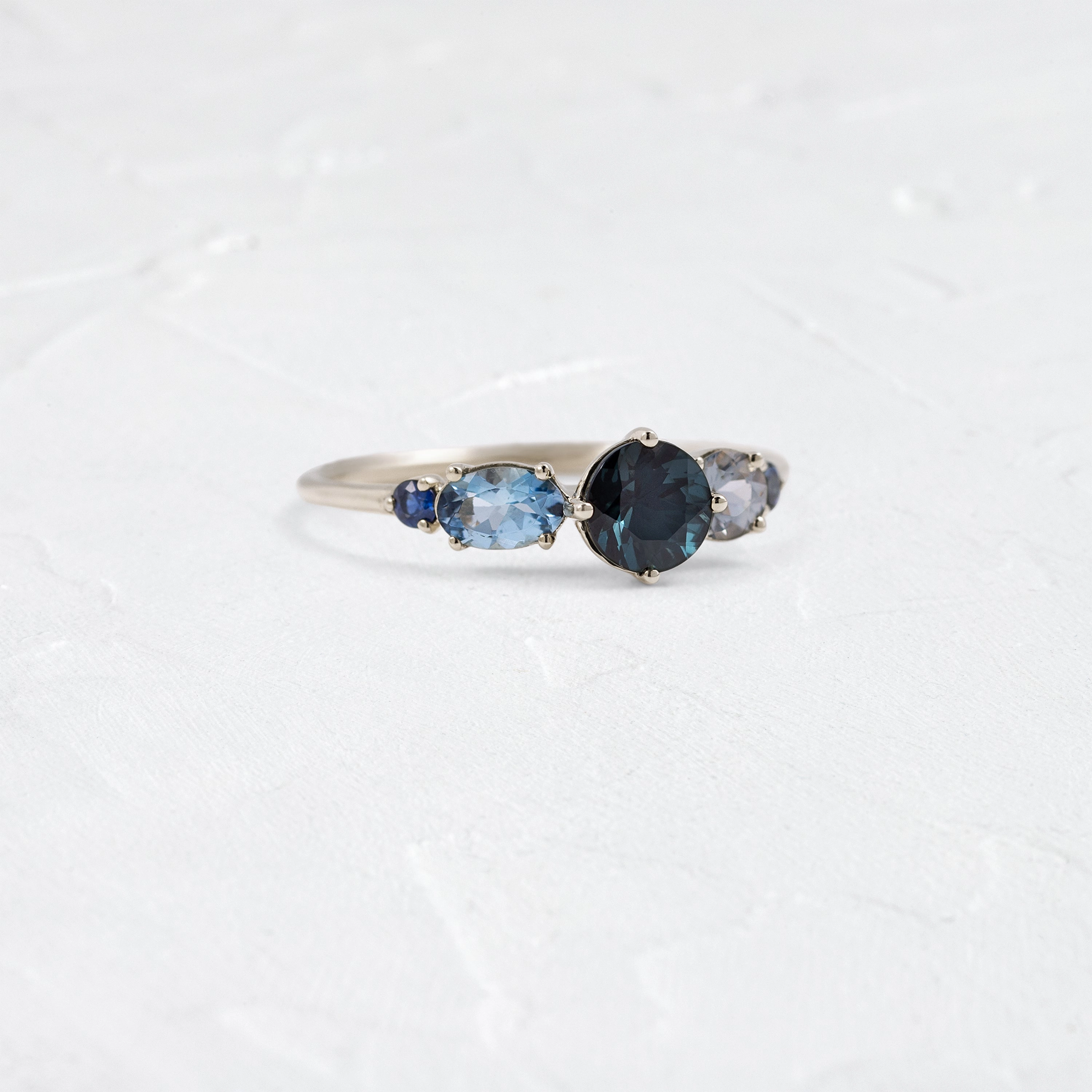 Deep Sea Linear Cluster Ring with Blue Spinel