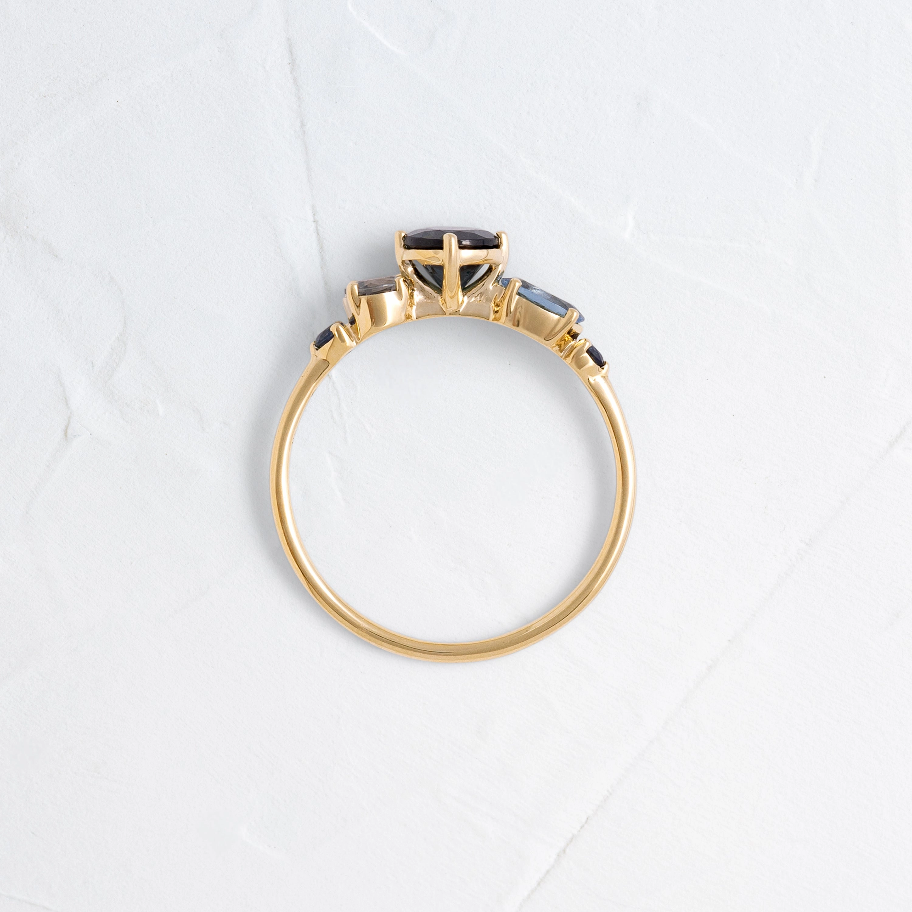 Deep Sea Linear Cluster Ring with Blue Spinel