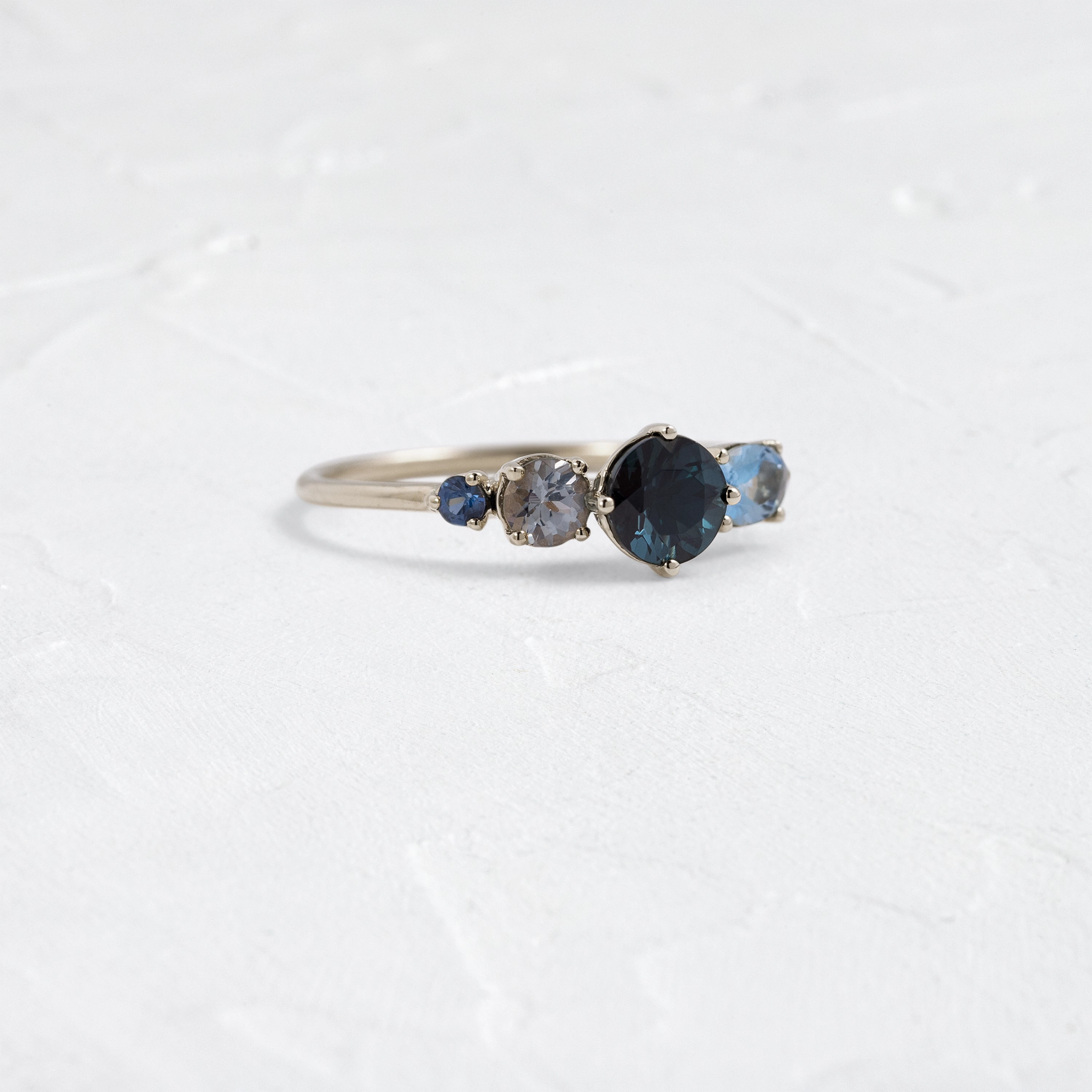 Deep Sea Linear Cluster Ring with Blue Spinel