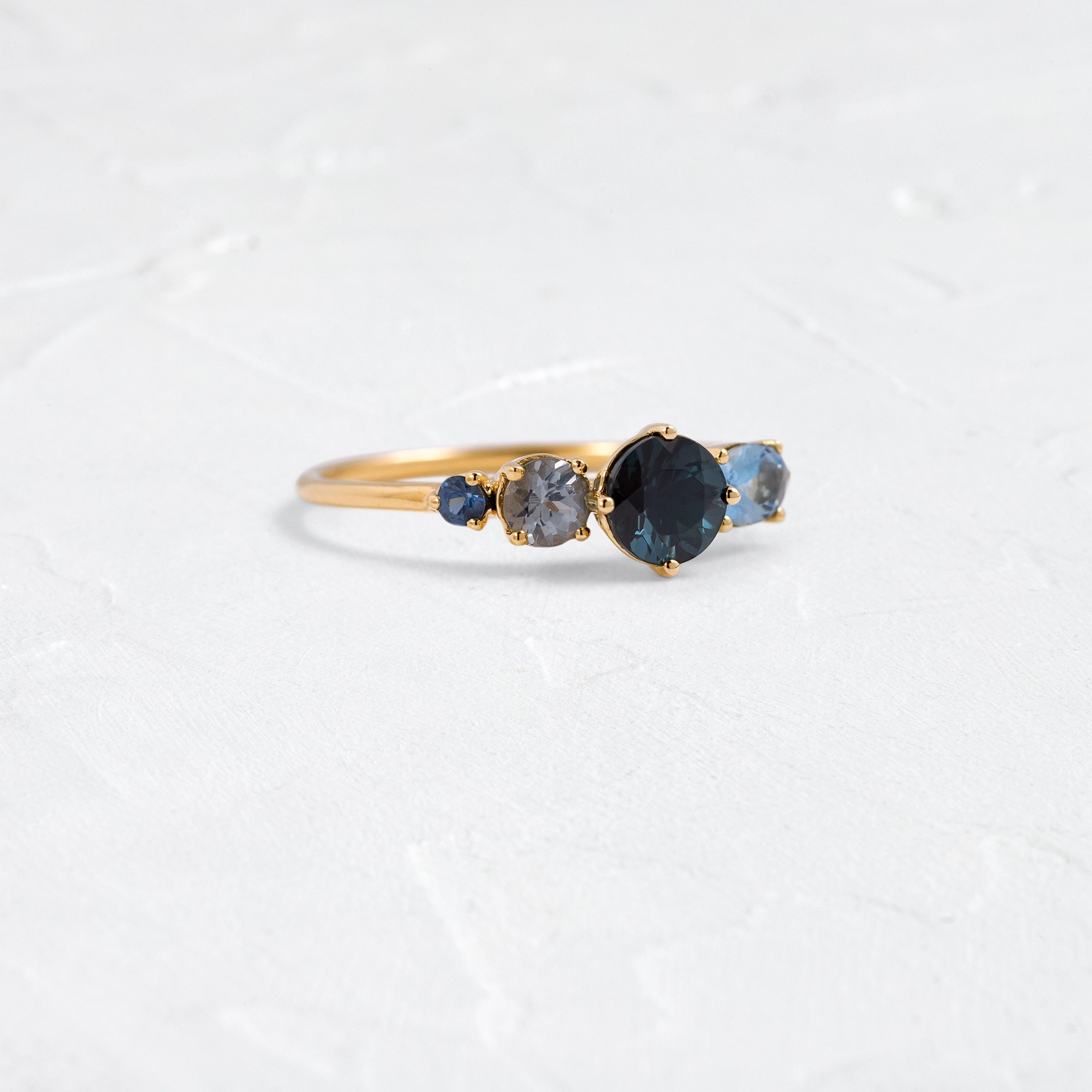 Deep Sea Linear Cluster Ring with Blue Spinel
