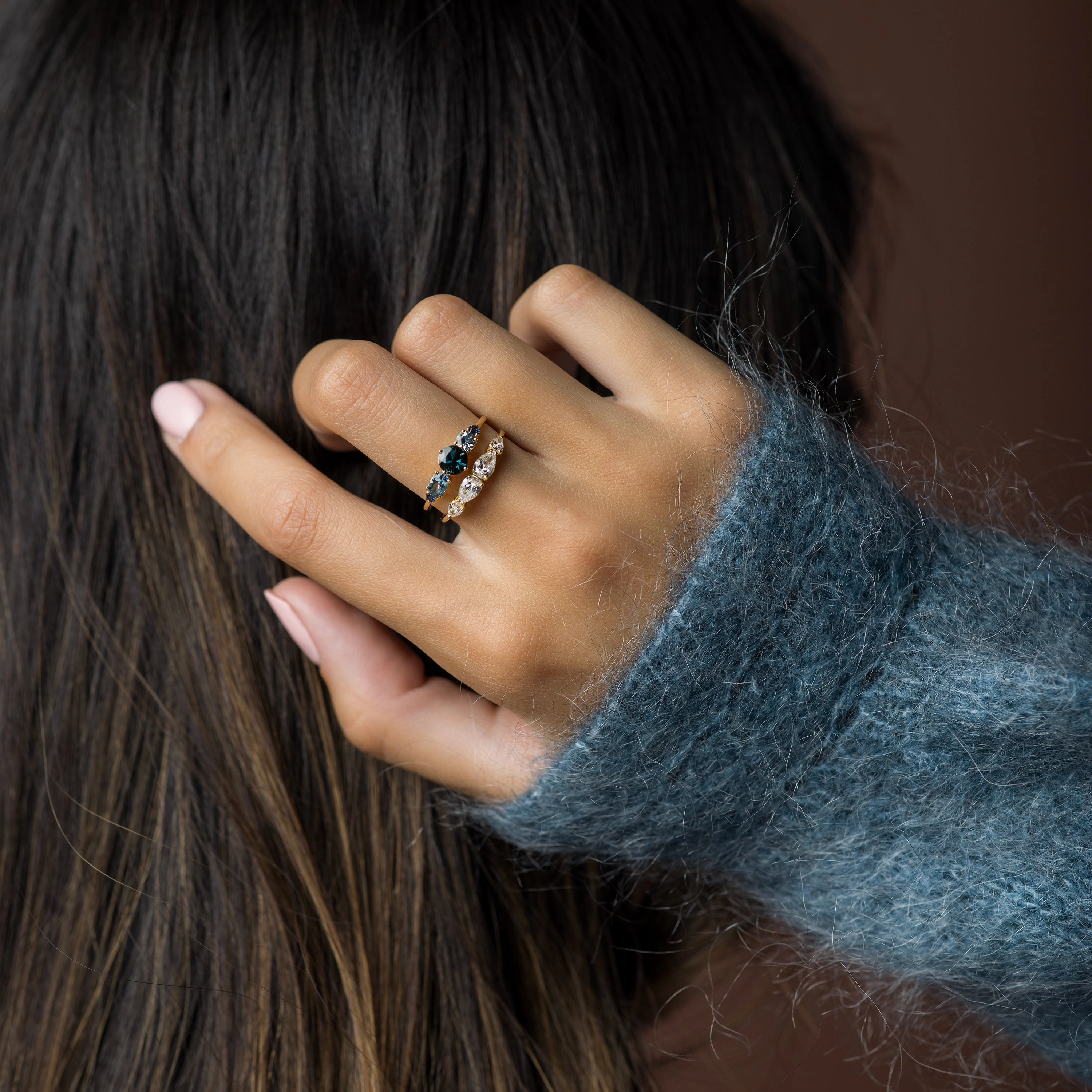 Deep Sea Linear Cluster Ring with Blue Spinel