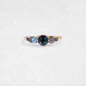 Deep Sea Linear Cluster Ring with Blue Spinel