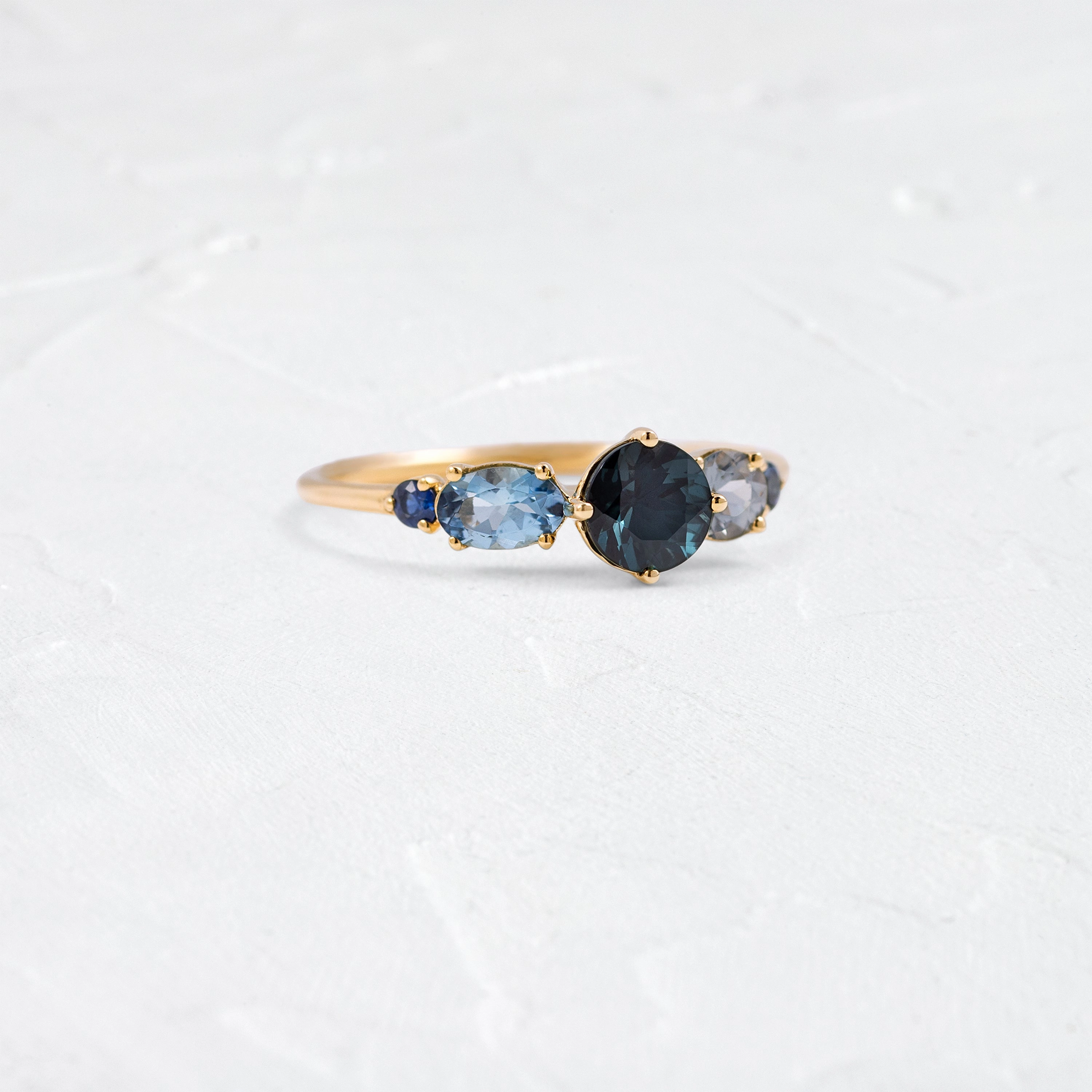 Deep Sea Linear Cluster Ring with Blue Spinel
