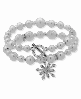 Faux Pearl Bracelet Set With Snowflake Charm