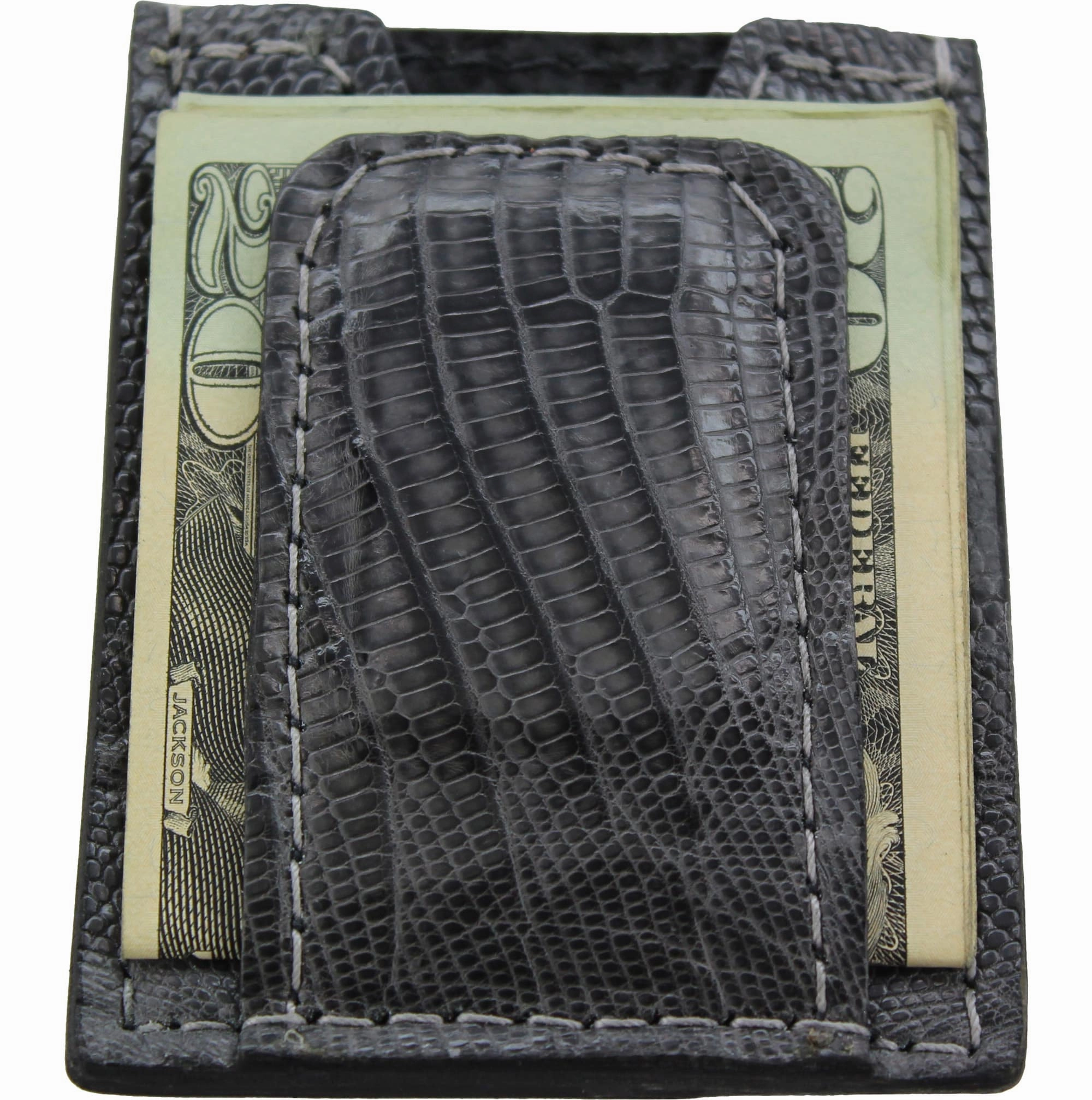 Gray Lizard Money Clip Wallet With Credit Card Slots
